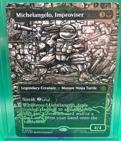 MTG Michelangelo, Improviser Foil Borderless kevin eastman gold signature. TMNT - Image 1