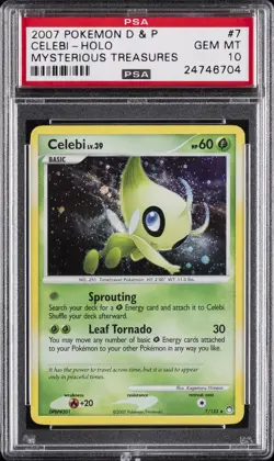 2007 POKEMON DIAMOND & PEARL MYSTERIOUS TREASURES #7 CELEBI-HOLO PSA 10 - Image 1