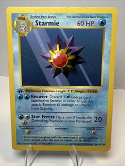 MP Starmie Shadowless 1st Edition 64/102 Base Set AUTHENTIC Pokemon Card - Image 1