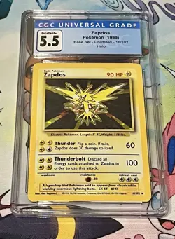 Pokemon Base set Zapdos Holo Rare 16/102 CGC 5.5 - Image 1