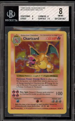 Pokemon Charizard Base Set Shadowless Holo Rare #4 BGS 8 - Image 1