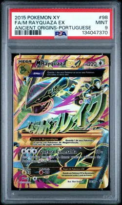 2015 POKEMON XY ANCIENT ORIGINS PORTUGUESE #98 FULL ART/M RAYQUAZA EX PSA 9 - Image 1