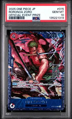 2025 ONE PIECE JPN PROMOS OFFICIAL EVENT PRIZE #015 RORONOA ZORO PSA 10 - Image 1