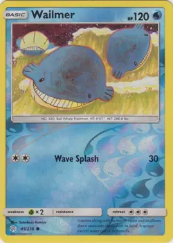 Wailmer 45/236 Reverse Holo Cosmic Eclipse Pokemon Card NM - Image 1