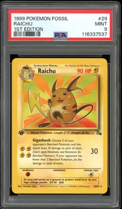 1999 Pokemon Fossil #29 Raichu 1st Edition PSA 9 Mint - Image 1