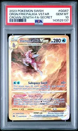 Pokemon Crown Zenith Origin Forme Palkia VSTAR #GG67 Secret Rare Full Art PSA 10 - Image 1