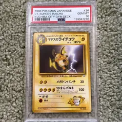 1998 Pokemon Jpn Kuchiba City Gym Deck #26 LT. SURGE'S RAICHU PSA 10 pop 87 - Image 1