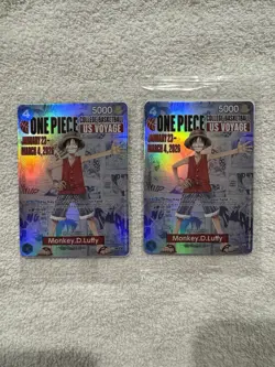 One Piece Monkey D. Luffy US Voyage College Basketball Sealed 2 Card Lot - Image 1