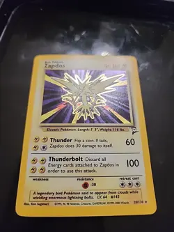 Pokemon TCG Zapdos Holo Rare Unlimited Card 20/130 Base Set 2 - Image 1