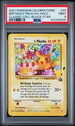 Birthday Pikachu Holo 24 Celebrations Classic Collection Pokemon PSA 9 *605 - Image 1