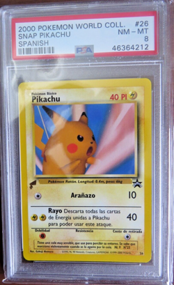 Pokemon World Collection 2000 Black Star Promo 26 Snap Pikachu Spanish PSA 8 - Image 1