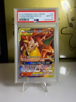 2019 Pokemon Charizard & Braixen GX Tag Team #22 PSA 10 GEM MINT Cosmic Eclipse - Image 1