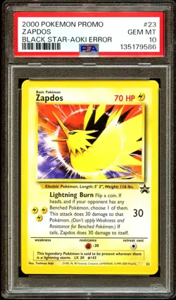 PSA 10 GEM MINT Zapdos # 23 ERROR WOTC Black Star PROMO Pokemon Card 586 - Image 1
