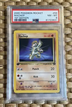 2000 Pokemon Rocket Machop 59 1st Edition PSA 8 NM - MT Graded Slab Card WOTC - Image 1