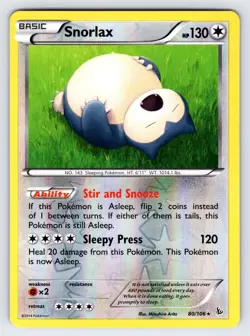Snorlax 80/106 2014 XY Flashfire Set Pokemon Card TCG Reverse Holo Rare - Nm/Vlp - Image 1