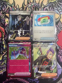 Pokemon Playable Card Lot Full Art Boss Order Peterel Poke Pad Hero’s Cape - Image 1