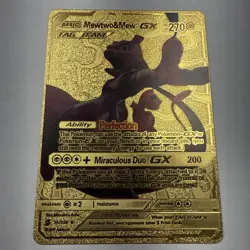 Pokemon Mewtwo and Mew GX 71/236 Gold Foil Fan Art - Image 1