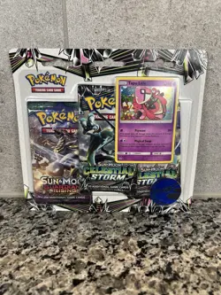 Pokemon Sun & Moon Celestial Storm Guardians Rising 3-Pack Blister Sealed - Image 1