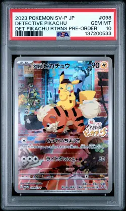 2023 POKEMON JPN SV-P PROMO #098 DETECTIVE PIKACHU PSA 10 - Image 1