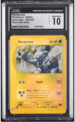 2003 Heracross Pokemon Skyridge 64/144 Reverse Holo CGC 10 - Image 1
