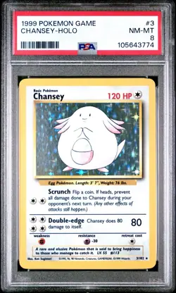 1999 POKEMON BASE SET UNLIMITED #3 CHANSEY-HOLO PSA 8 - Image 1