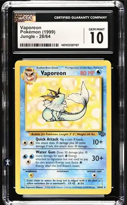 CGC 10 Vaporeon 1999 Jungle 28/64 Pokemon - Image 1