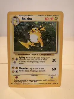 POKEMON TCG RAICHU HOLO BASE SET CARD RARE 14/102 HP/DMG - Image 1