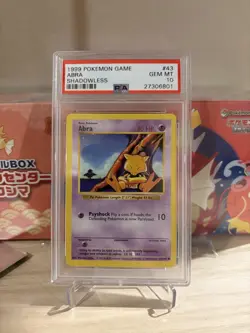 PSA 10 GEM MINT 1999 Pokemon Base Set Shadowless Abra #43/102 Common Card - Image 1