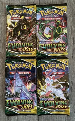 4 x Pokemon Evolving Skies Booster Packs - Art Set New Sealed With Mini Tins - Image 1