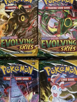 4 x Pokemon Evolving Skies Booster Packs - Art Set New Sealed With Mini Tins - Image 2