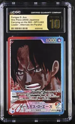 ✨ CGC 10 Pristine One Piece PORTGAS D. ACE OP13-002 L Alternate Art Parallel Jpn - Image 1