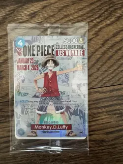 One Piece Card Game MONKEY D. LUFFY College Basketball Promo SEALED - MINT - Image 1