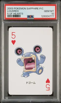 2003 POKEMON SAPPHIRE VERSION PLAYING CARDS 5 OF HEARTS LOUDRED PSA 10 - Image 1