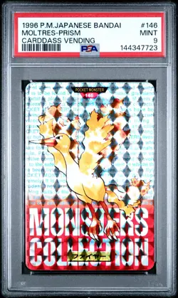 1996 POKEMON JPN BANDAI CARDDASS VENDING #146 MOLTRES-PRISM PSA 9 - Image 1