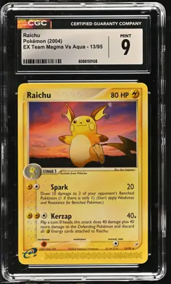CGC 9 MINT Raichu 2004 EX Team Magma Vs Aqua 13/95 Pokemon Card - Image 1