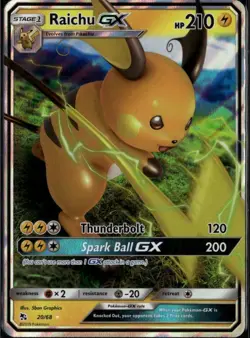 Raichu GX Ultra Rare Hidden Fates 20/68 Lightning Holo Pokemon Card - Image 1