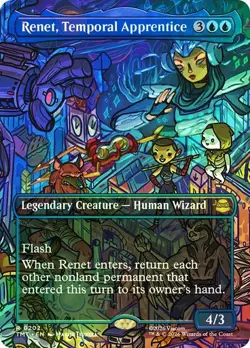 NM Borderless Foil Renet, Temporal Apprentice, MTG, TMNT, Magic, 202 - Image 1