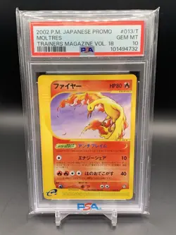 2002 POKEMON JPN PROMO TRAINERS MAGAZINE VOL. 18 #013/T MOLTRES PSA 10 - Image 1