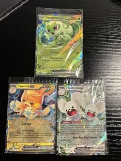SEALED Sprigatito 87, Pawmot 73 Maushold 155 Ex - Paldea Adventure Chest Promos - Image 1