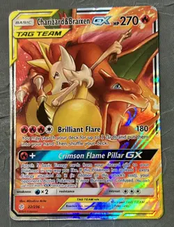 2019 Pokemon S-m Cosmic Eclipse Charizard & Braixen Tag Team Holo 22/236 2Sleeve - Image 1