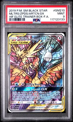 Pokemon Moltres Zapdos Articuno Hidden Fates ETB Promo SM210 PSA 9 - Image 1