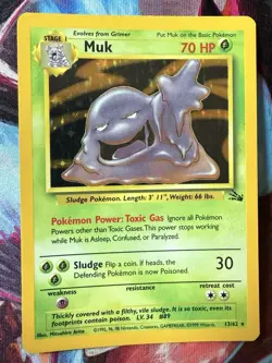 Pokemon, Muk 13/62 Unlimited Holographic, WOTC, Fossil 1995 LP - Image 1