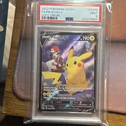 2022 POKEMON SWORD & SHIELD LOST ORIGIN #TG16 FULL ART/PIKACHU V PSA 9 - Image 1