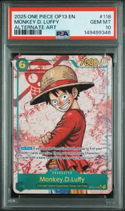 2025 One Piece Carrying On His Will OP13 Monkey D Luffy Alternate Art 118 PSA 10 - Image 1