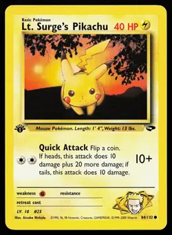 Lt. Surge's Pikachu 84/132 Common 1st Edition Gym Challenge Pokemon Card - Image 1