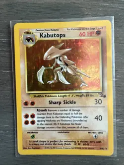 Pokemon TCG Kabutops Holo Rare Unlimited Card 9/62 Fossil - Image 1