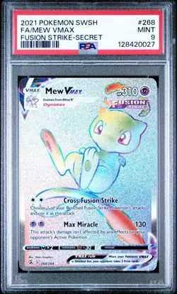 2021 Pokemon Mew VMAX Rainbow Secret Rare 268/264 PSA 9 Mint Fusion Strike - Image 1