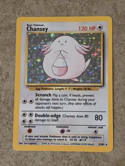 [ LP ] Chansey 3/102 Base Set Holo Rare 120HP Wizards Sugimori Pokemon - Image 1