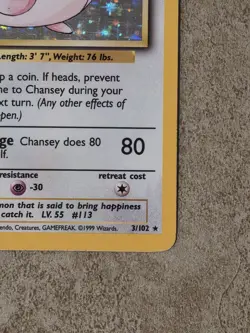 [ LP ] Chansey 3/102 Base Set Holo Rare 120HP Wizards Sugimori Pokemon - Image 5