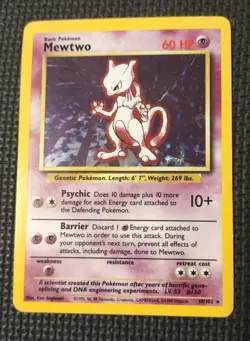 Pokemon Mewtwo Holo Rare Basic 10/102 Base Set WOTC 1999 - Image 1